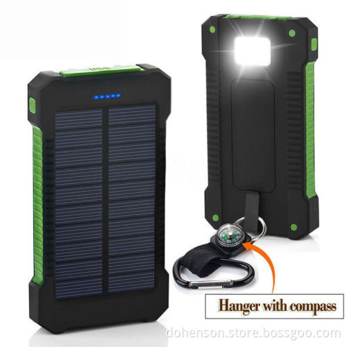 dual USB waterproof Portable Solar Power Bank Charger 8000mAh with flashlight and compass